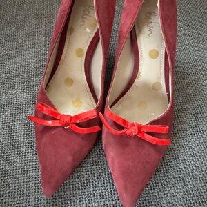 Boden Eleanor maroon suede pointed heels sz 7 37.5 red bow detail Suede Leather
